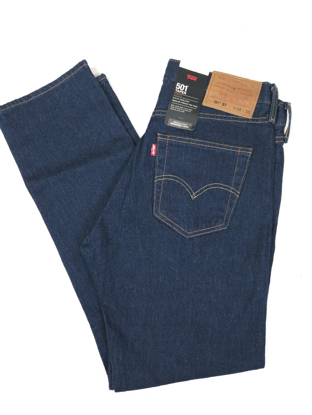 Levi's Premium 501 ST Taper Stretch Mens Dark Wash Denim Jeans 30x30 Big E
